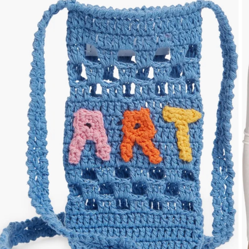VENESSA ARIZAGA ART CROCHET CELL PHONE CROSSBODY BAG BLUE NWOT
